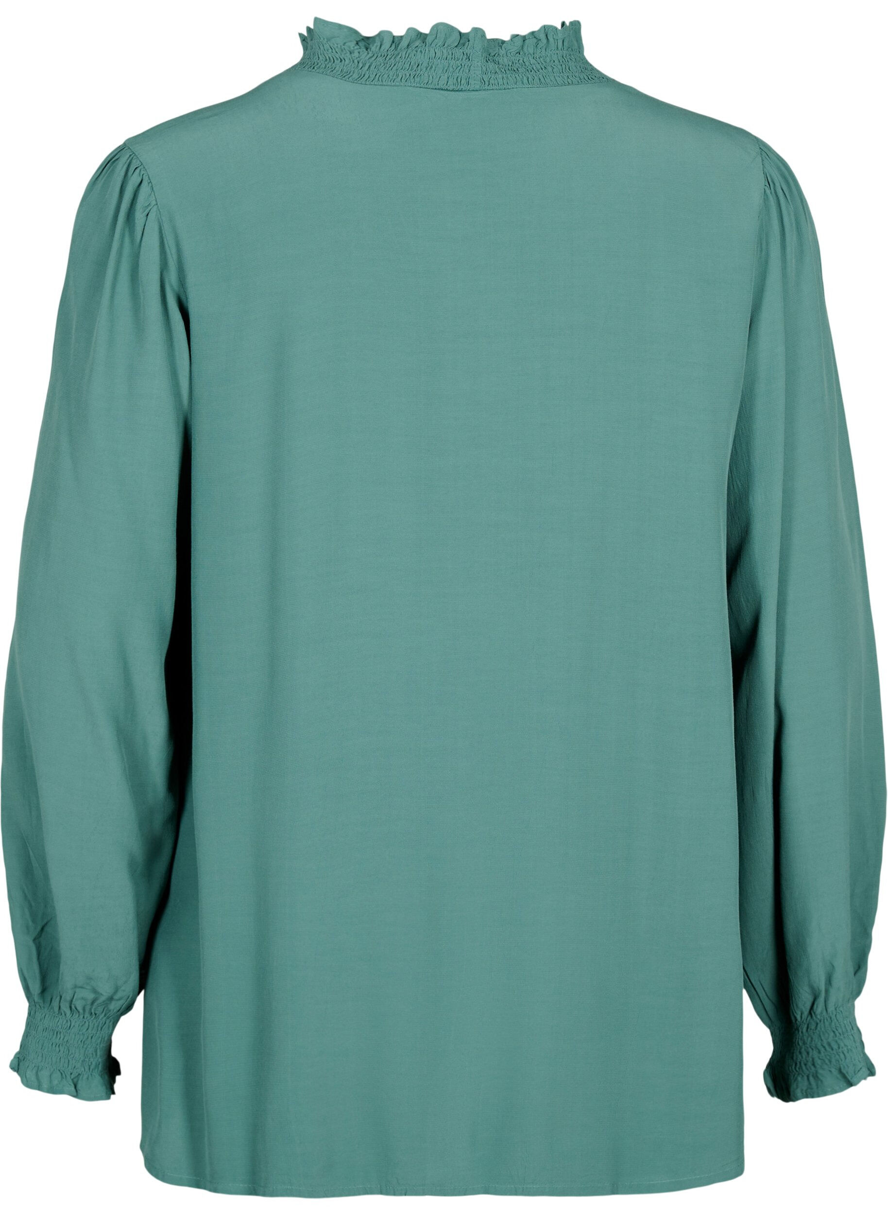 Zizzifashion Long-sleeved shirt blouse in viscose, Sea Pine, Packshot image number 1