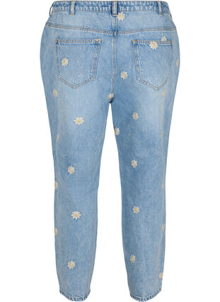 Mille mom fit jeans with floral embroidery, Light Blue w. Flower, Packshot image number 1