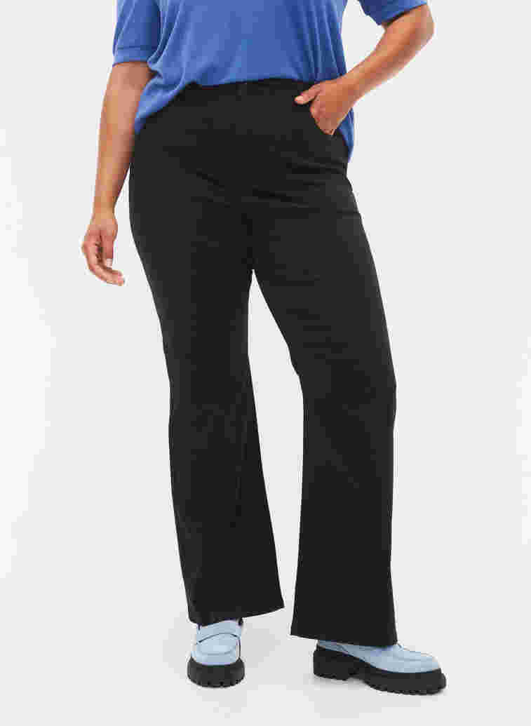 Flared jeans with extra high waist, Black, Model image number 2