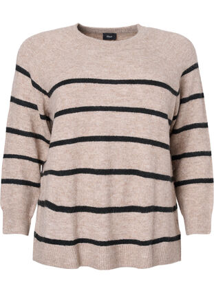 Knitted blouse with stripes, Simply Taupe Mel., Packshot image number 0