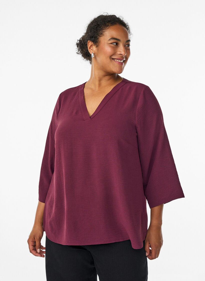 Blouse with 3/4 sleeves, Dark Bordeaux, Model image number 0