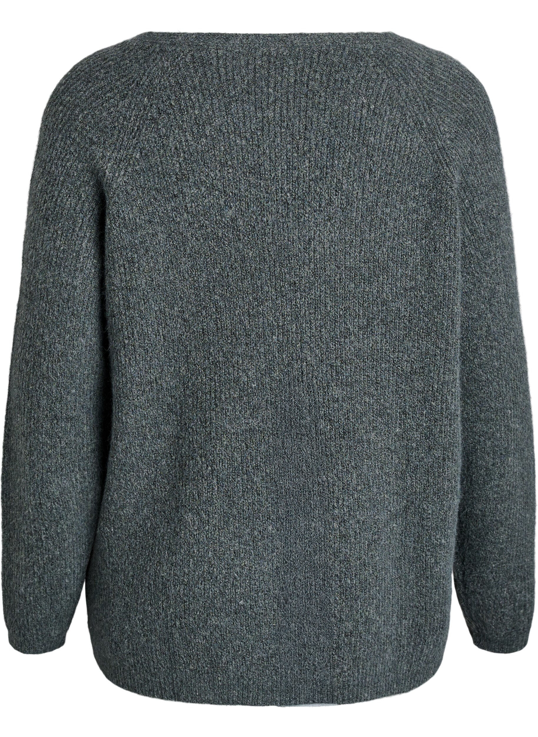 Zizzifashion Knitted blouse with V-neck and raglan sleeves, Green, Packshot image number 1