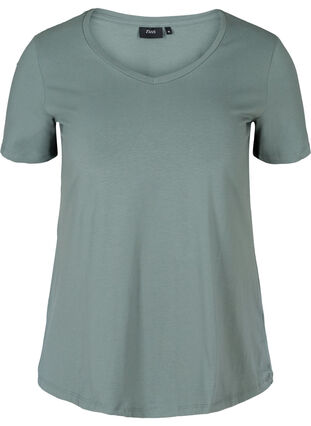 Basic t-shirt with v-neck, Balsam Green, Packshot image number 0