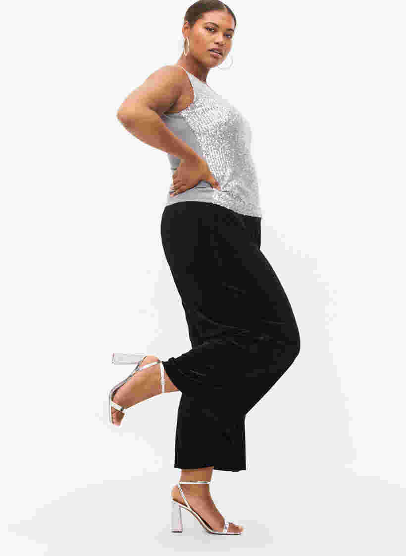 Wide leg velvet trousers, Black, Model image number 2