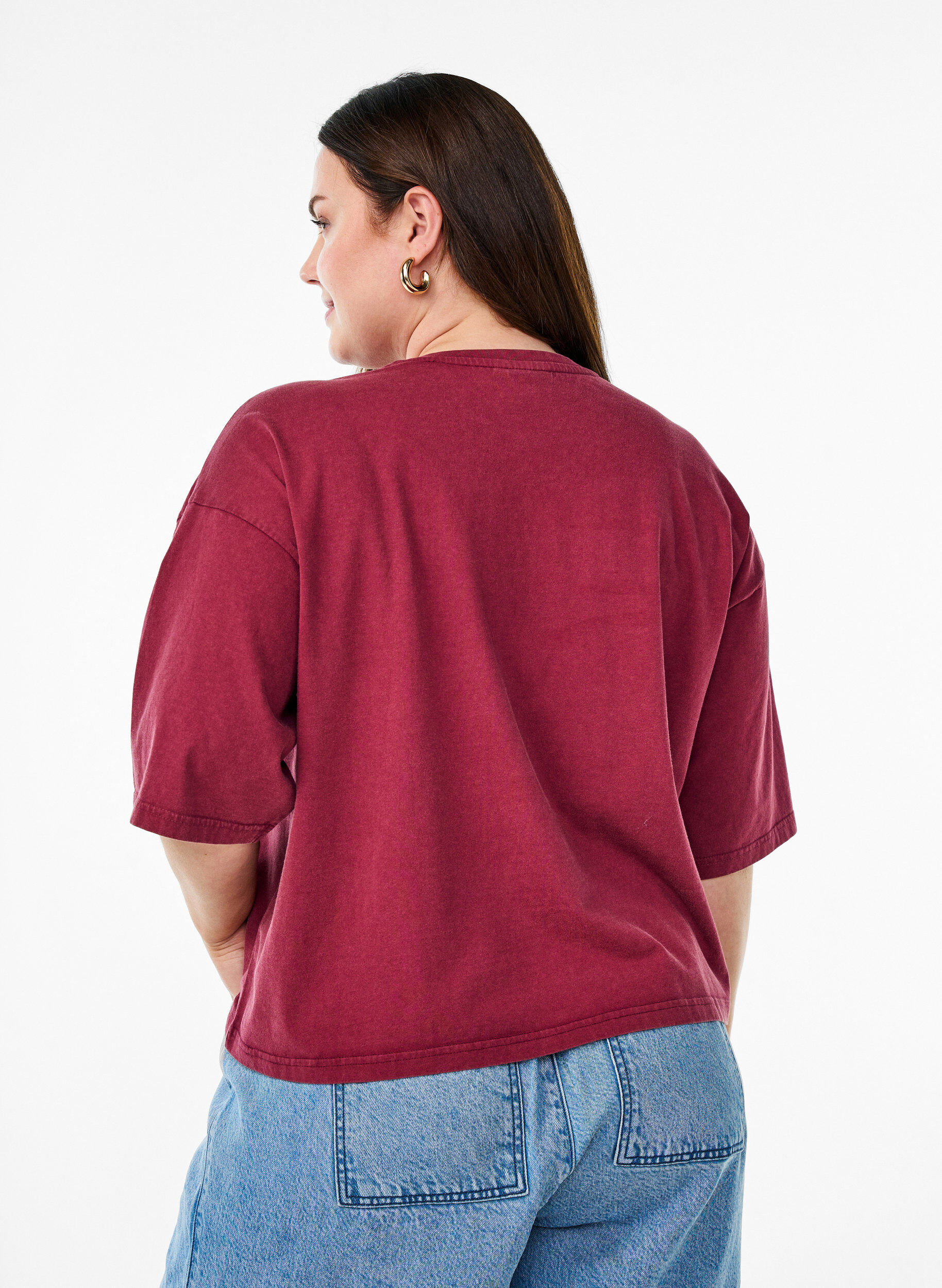 Zizzifashion Short T-shirt with a loose fit, Dark Bordeaux, Model image number 2