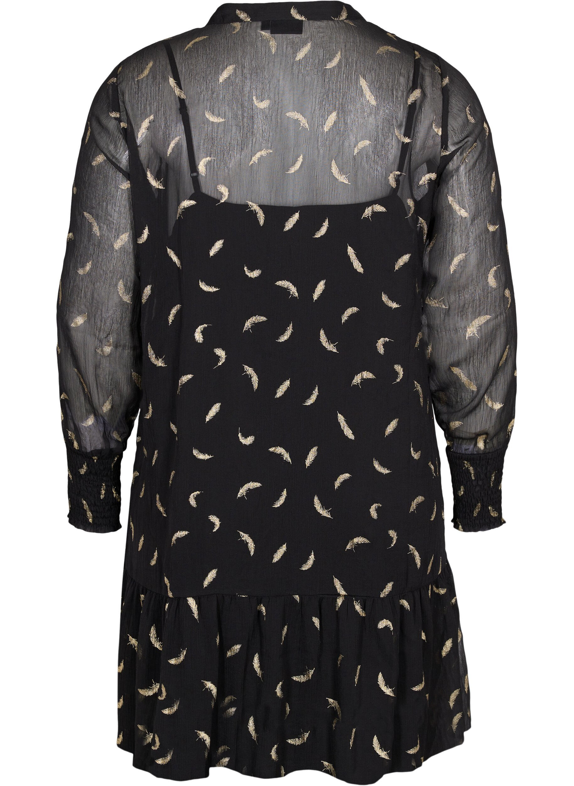 Zizzifashion Dress with a-shape and smock, Black, Packshot image number 1