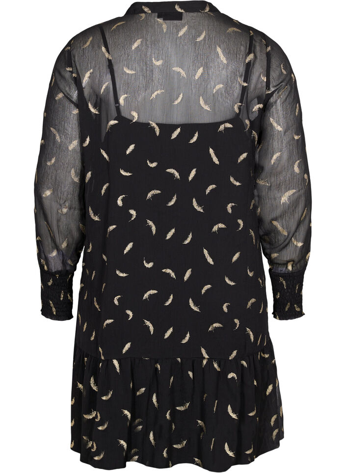 Dress with a-shape and smock, Black, Packshot image number 1