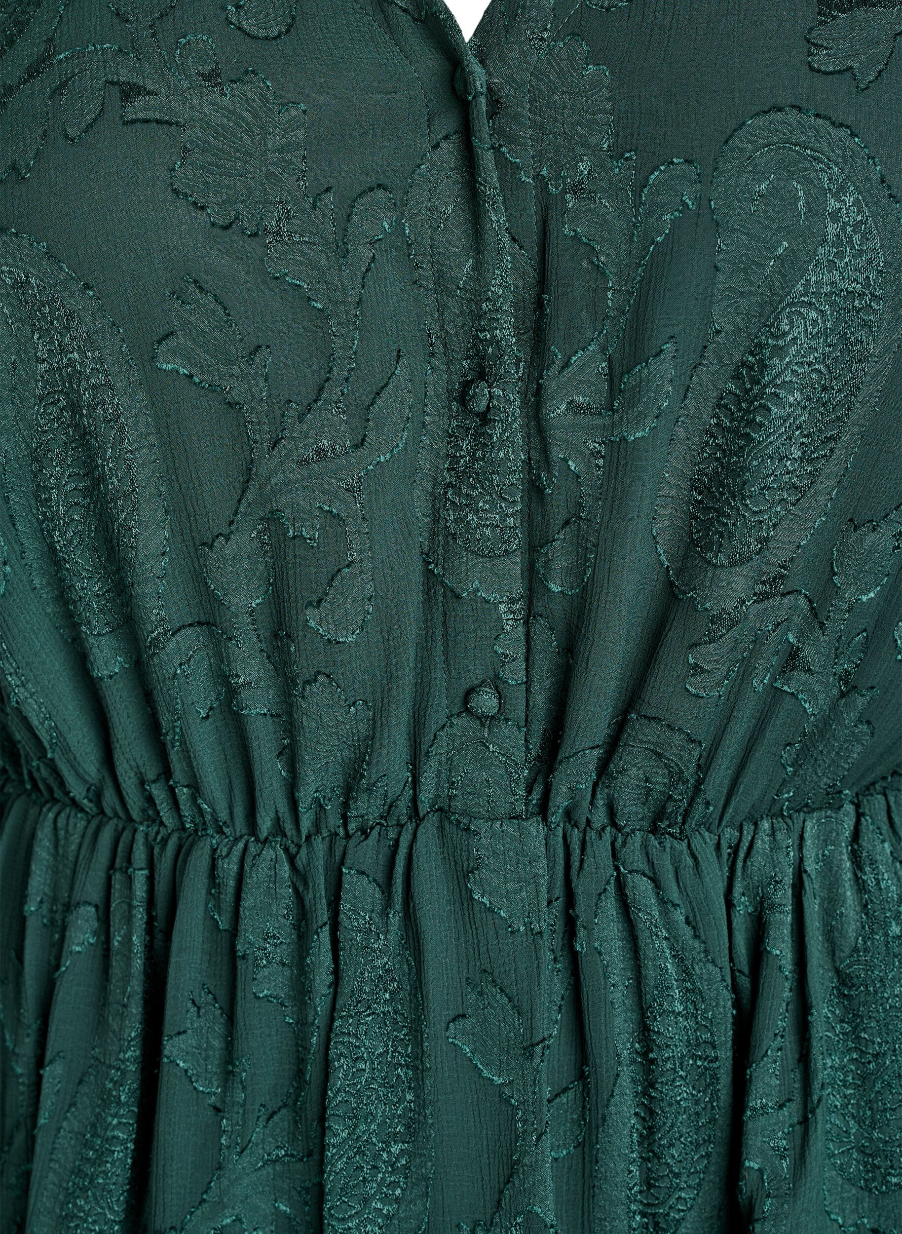 ZizzifashionShort dress with ruffles and a textured pattern, Green, Packshot image number 2