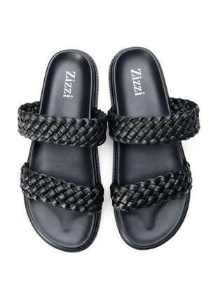 Wide fit sandal in leather, Black, Packshot image number 3