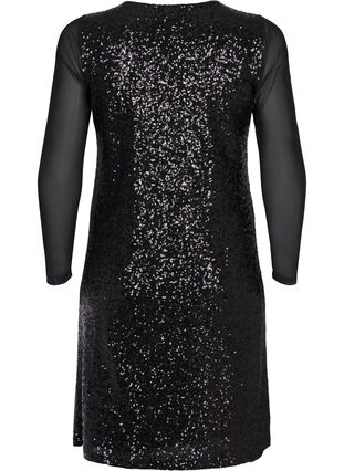 A-line sequin dress with long sleeves, Black, Packshot image number 1