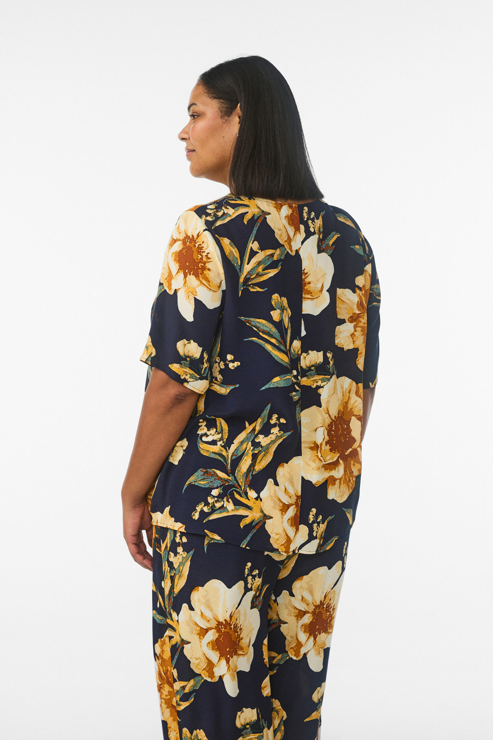 Zizzifashion Short sleeve viscose blouse with print, Blue, Model image number 2