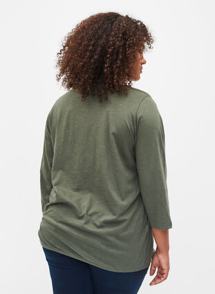 Cotton top with 3/4 sleeves, Thyme, Model image number 1