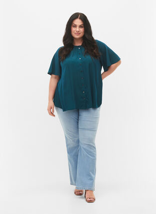 Short-sleeved shirt with dotted pattern, Deep Teal, Model image number 2