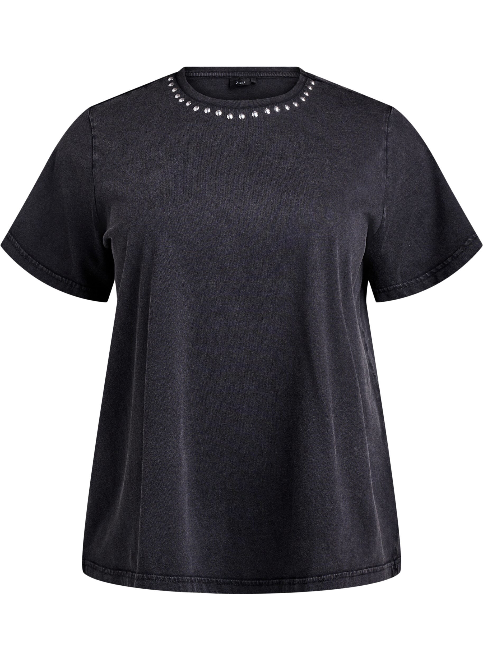 Zizzifashion Organic cotton T-shirt with studs, Grey, Packshot image number 0
