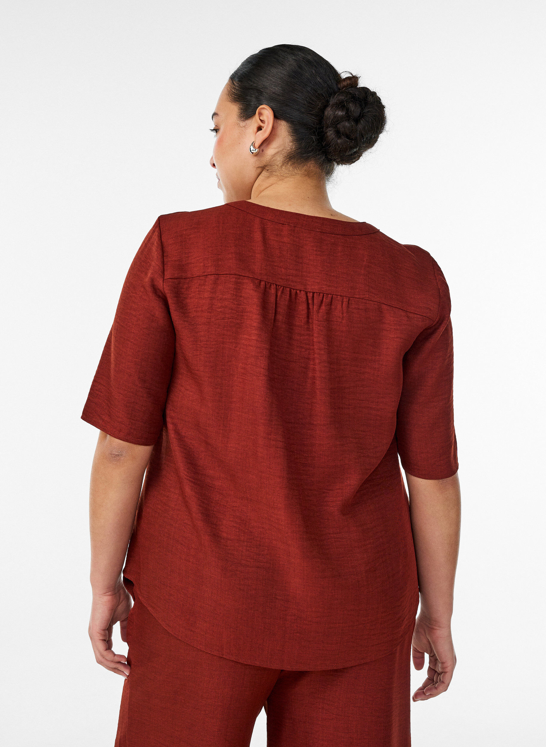 ZizzifashionV-neck shirt blouse with short sleeves, Red, Model image number 2