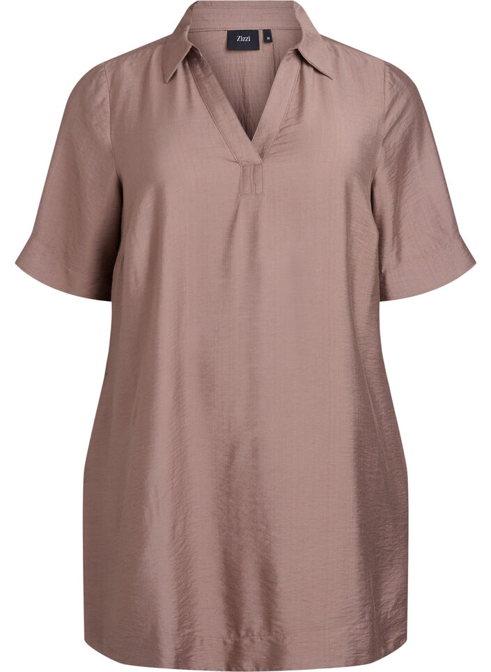 Tunic with collar and side pockets, Brown, Packshot image number 0