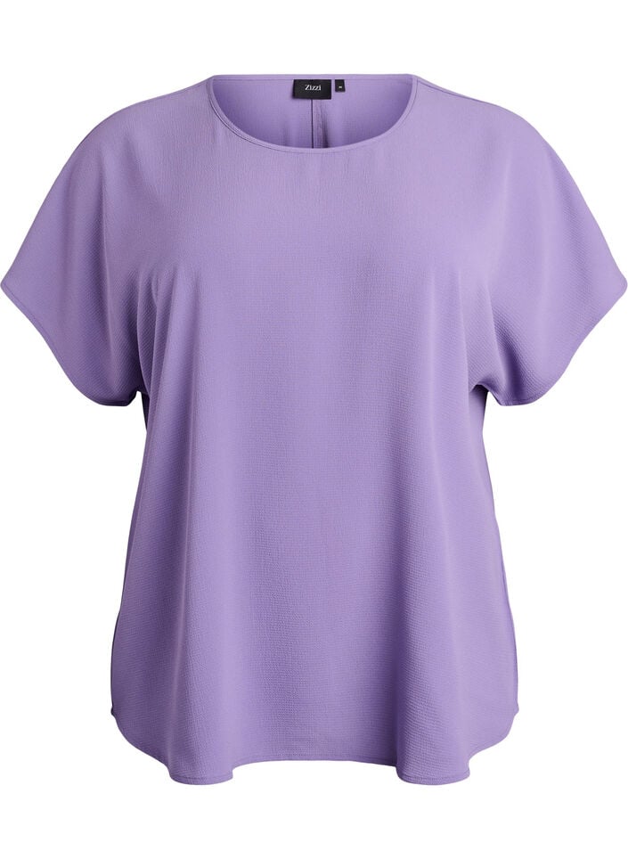 Blouse with short sleeves and a round neckline, Purple, Packshot image number 0