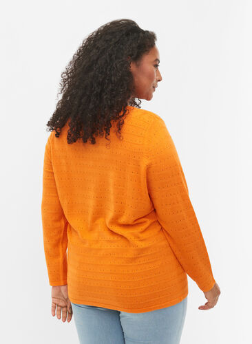 Textured knitted top with round neck, Vibrant Orange, Model image number 1