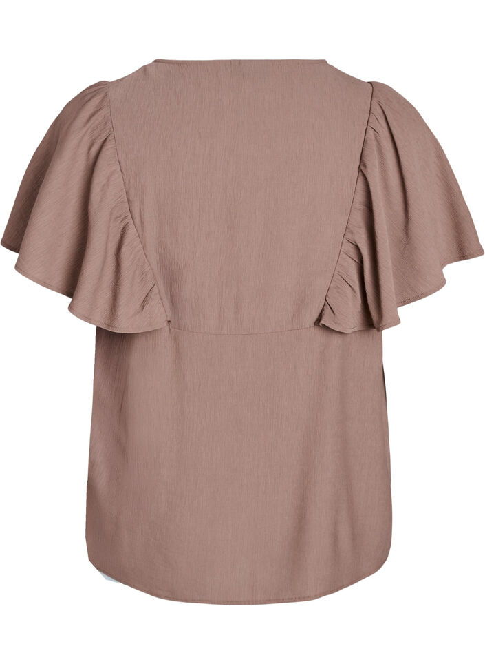 Blouse with short ruffle sleeves, Brown, Packshot image number 1