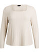 Jersey blouse with a square neck and ribbed texture, Beige, Packshot image number 0