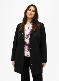 Spring jacket with concealed button placket, Black, Model