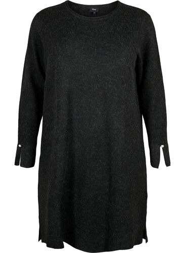 Knitted dress with slit in the sleeves, Dark Grey Melange, Packshot image number 0