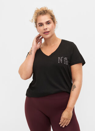Cotton exercise t-shirt with print, Black w. No. 10, Model image number 0