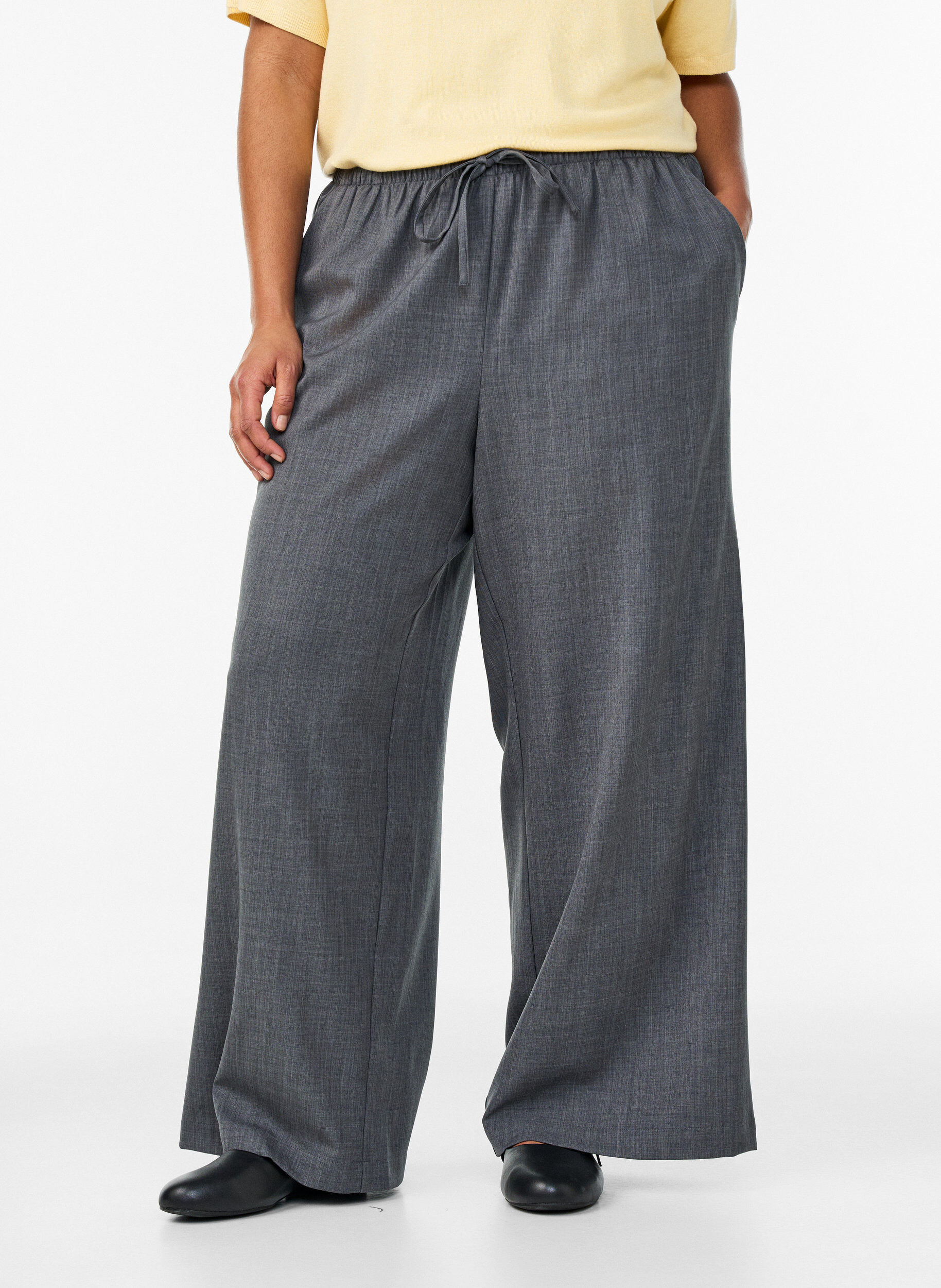 Zizzifashion High-waisted trousers with wide legs, Dark Grey, Model image number 2