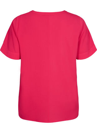 Short-sleeved blouse with v-neckline, Bright Rose, Packshot image number 1