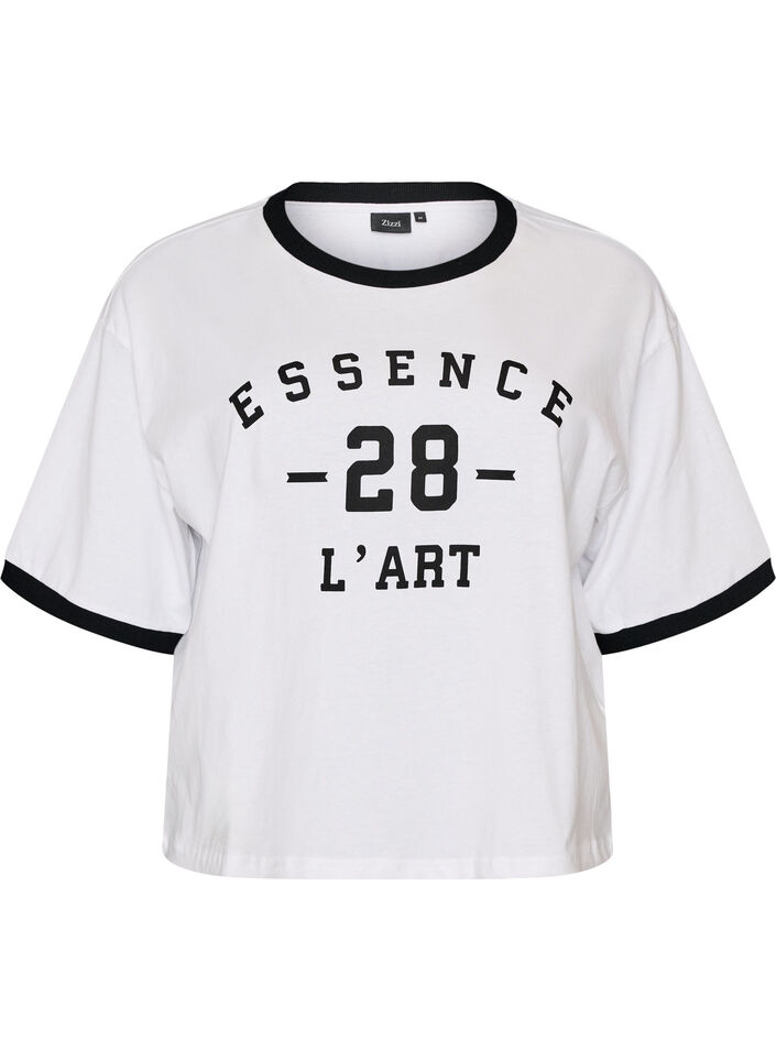 Cotton T-shirt with text print and boxy fit, White, Packshot image number 0