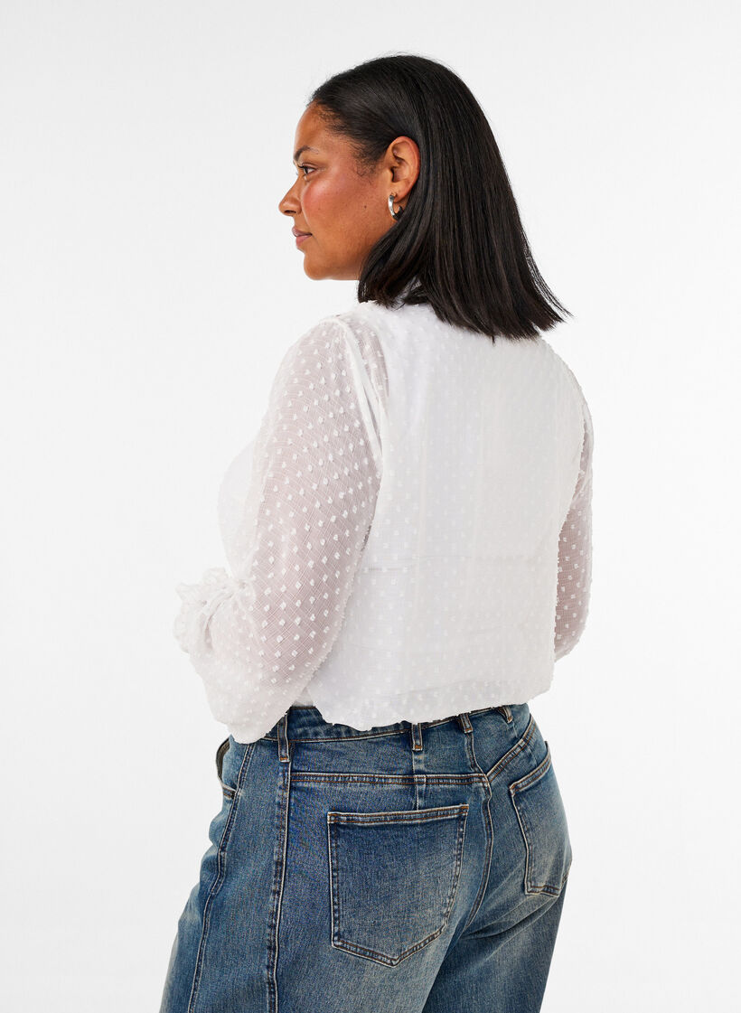 Shirt blouse with lace insert and dot pattern, Vanilla, Model image number 2
