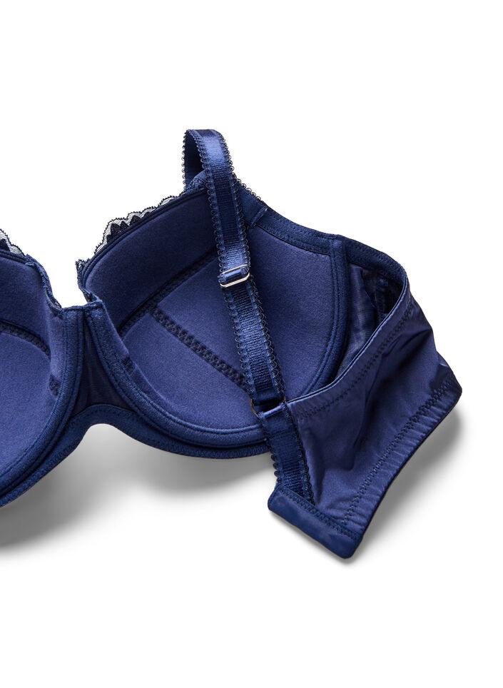Padded bra in microfibre with lace, Blue, Packshot image number 3