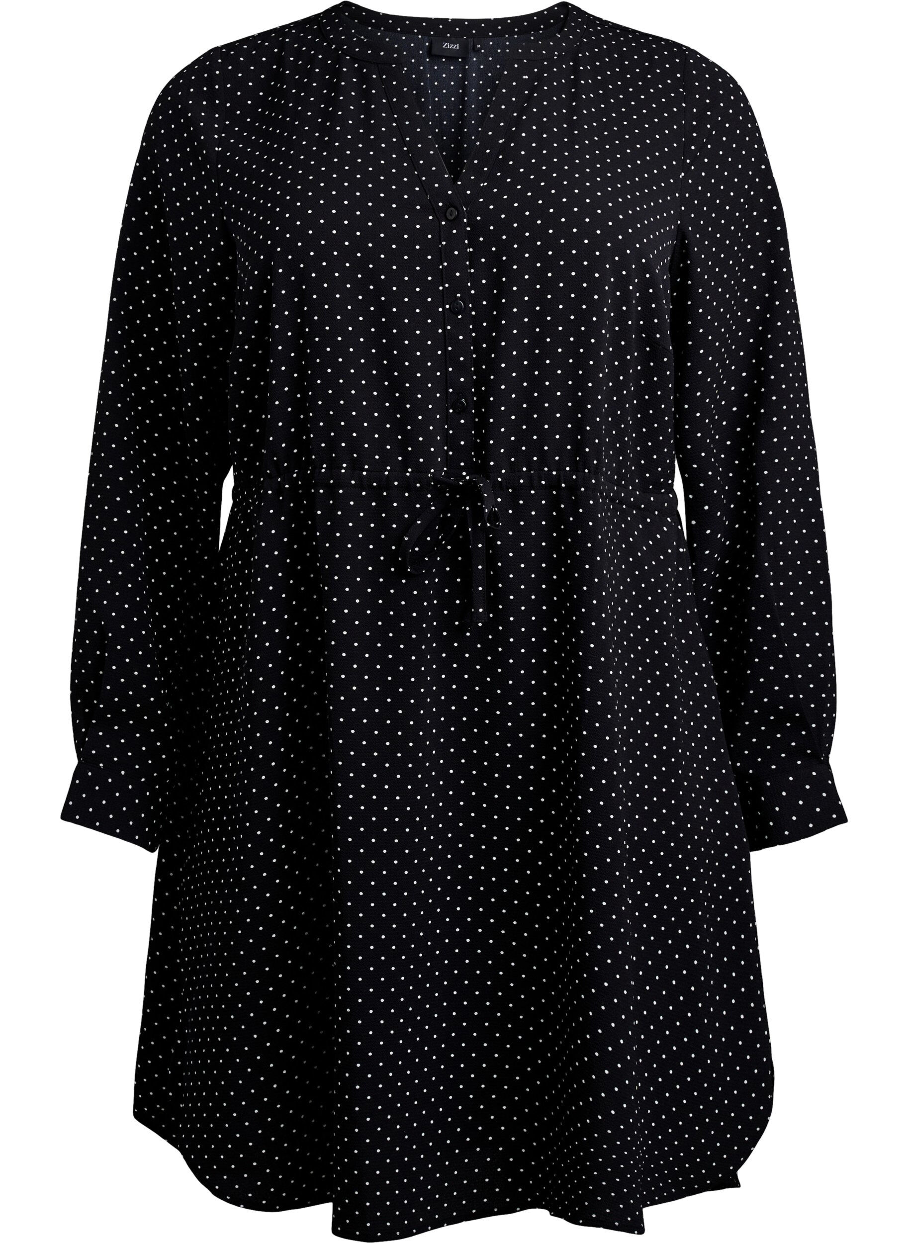 Zizzifashion Knee-length dress with tie belt, Black, Packshot image number 0