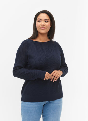 Textured knit top, Navy Blazer, Model image number 0