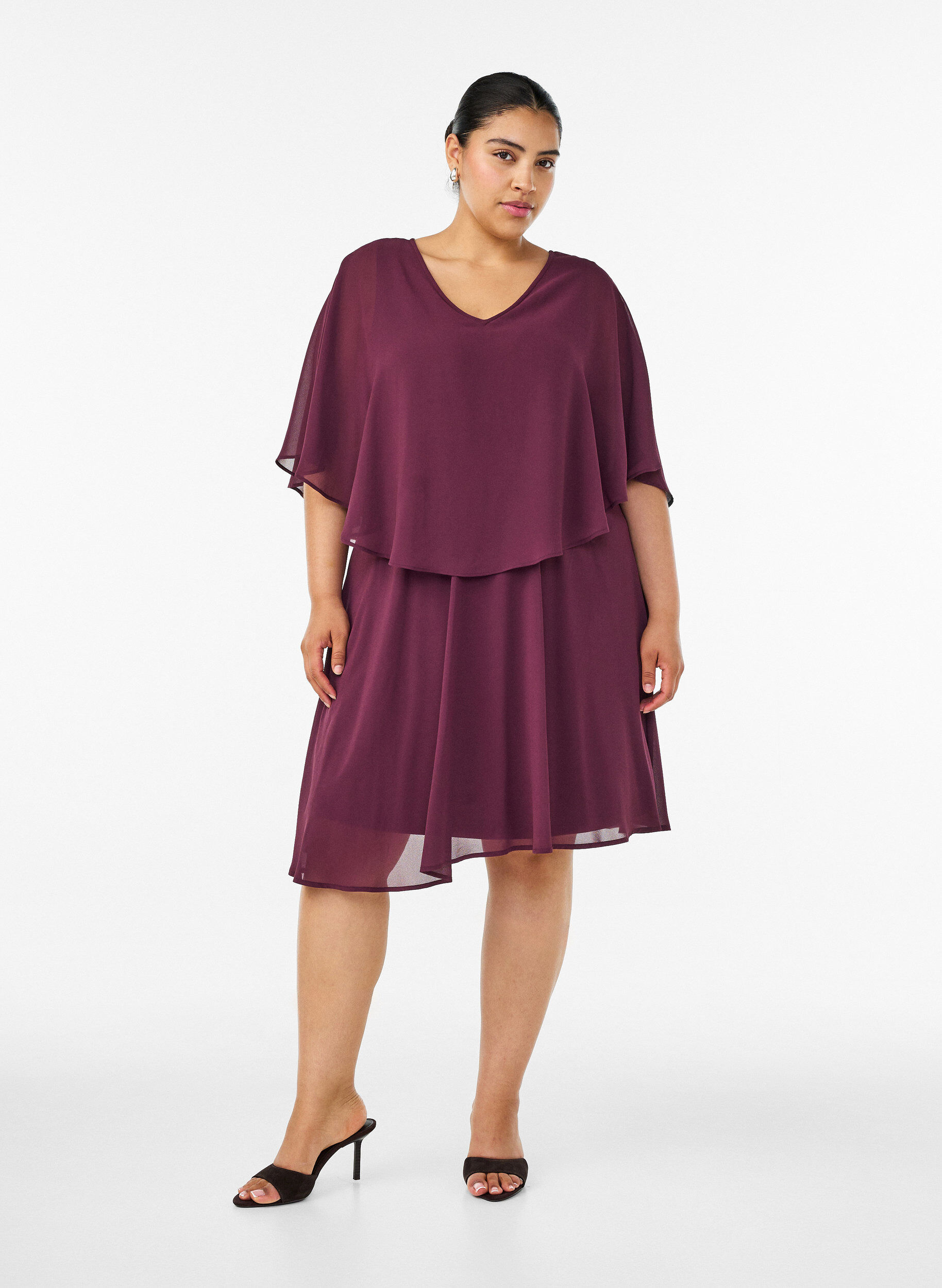 ZizzifashionShort chiffon party dress with layered effect, Red, Model image number 1
