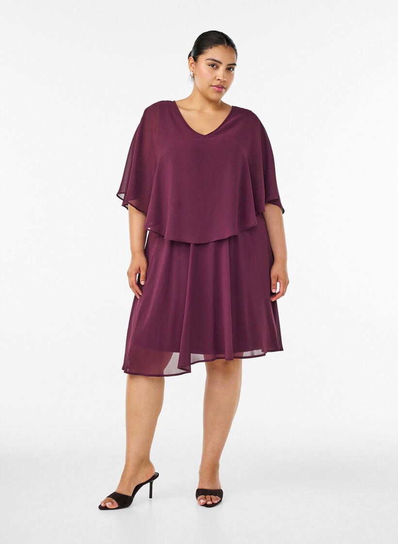 Short chiffon party dress with layered effect, Red, Model image number 1