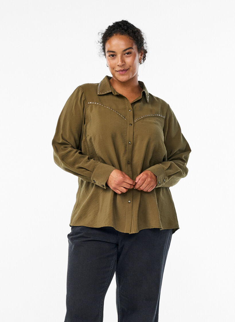 Shirt with studs, Green, Model image number 0