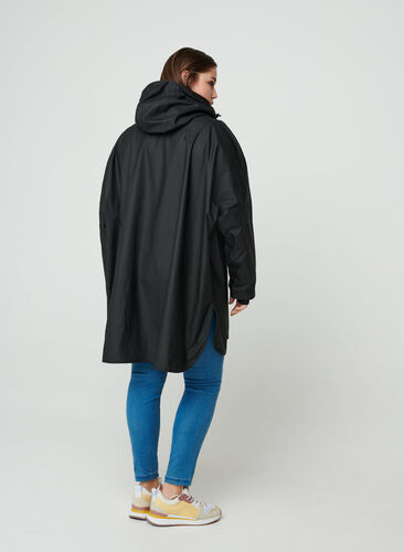Rain poncho with hood, Black, Model image number 1