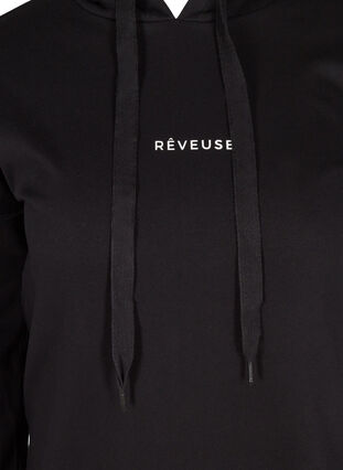 Cotton hoodie sweatshirt dress with text print, Black, Packshot image number 2