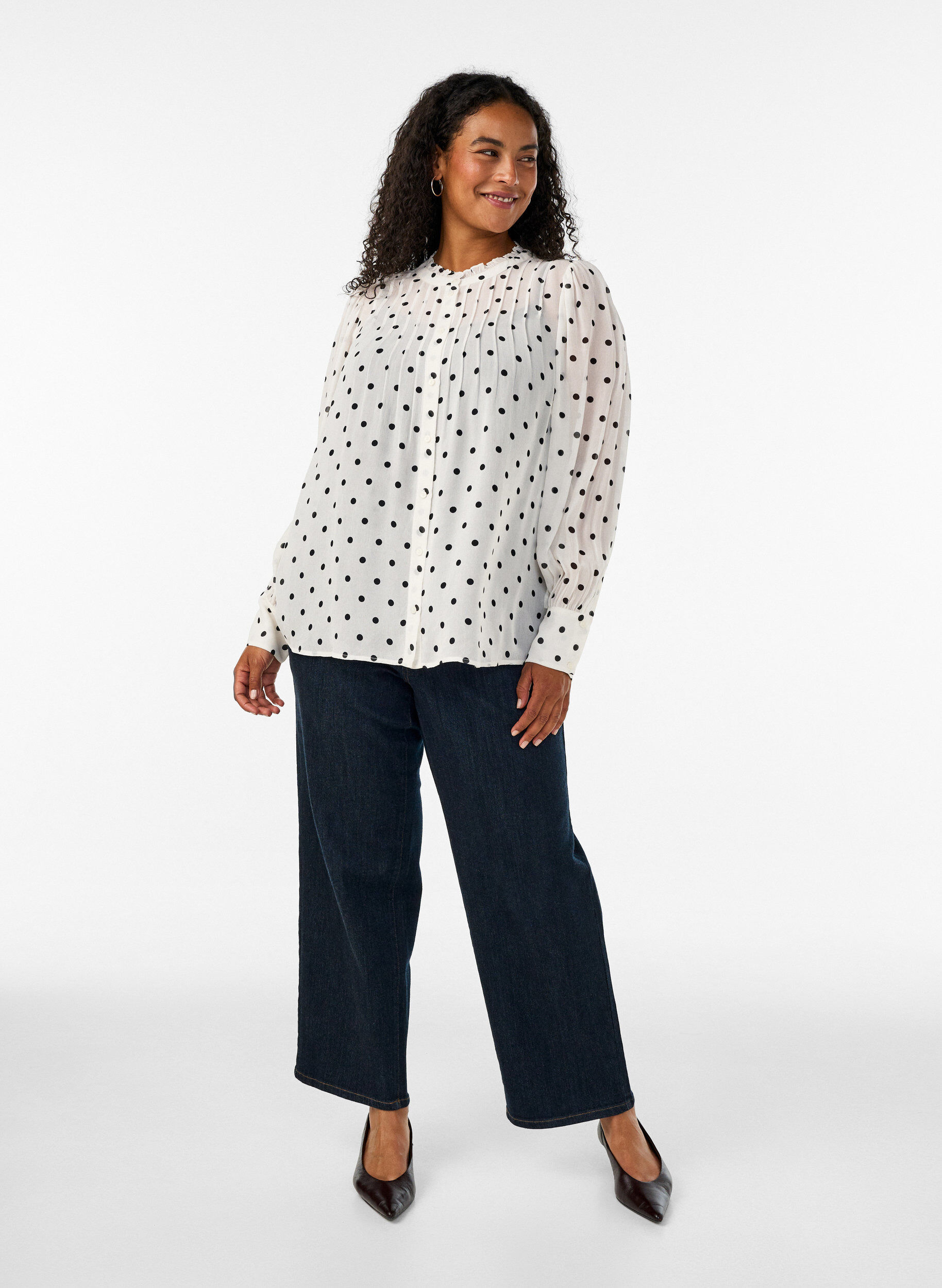 ZizzifashionViscose blouse with a ruffle collar, White, Model image number 1