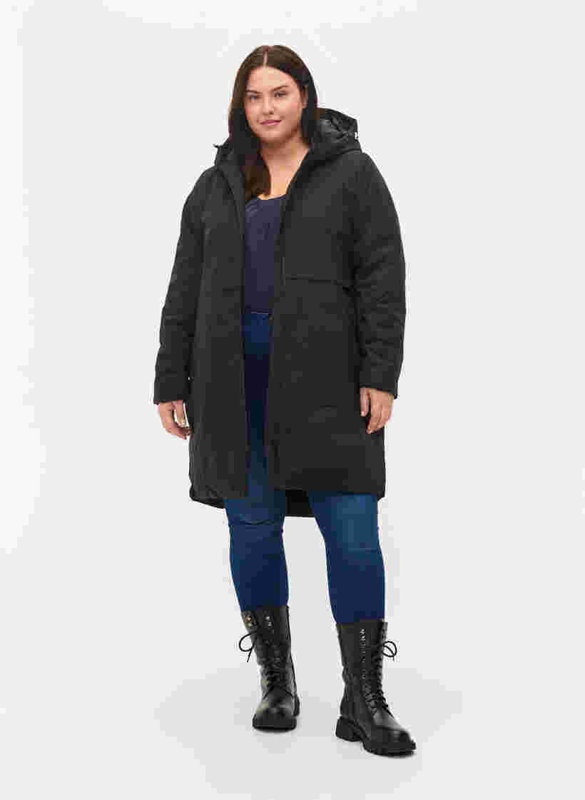 Winter jacket with a drawstring waist, Black, Model image number 3