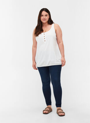 Top with a round neckline and buttons, Bright White, Model image number 2