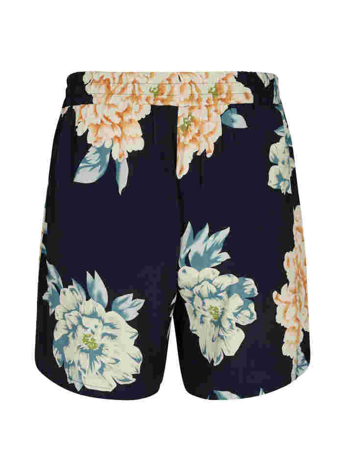 Loose-fitting shorts with elasticated waistband, Roses on Navy, Packshot image number 1