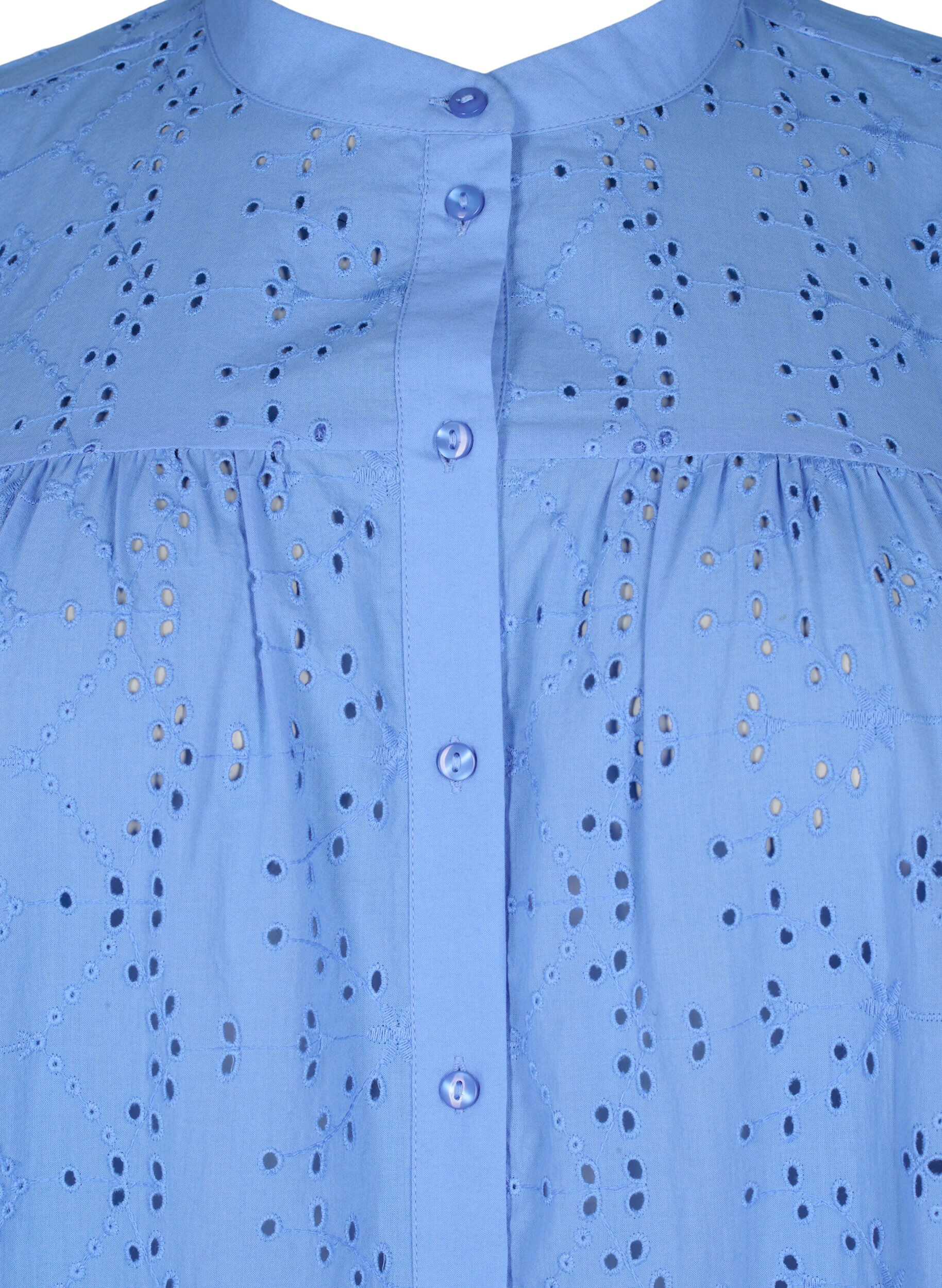 Zizzifashion Embroidery anglaise shirt dress in cotton, Marina, Packshot image number 2