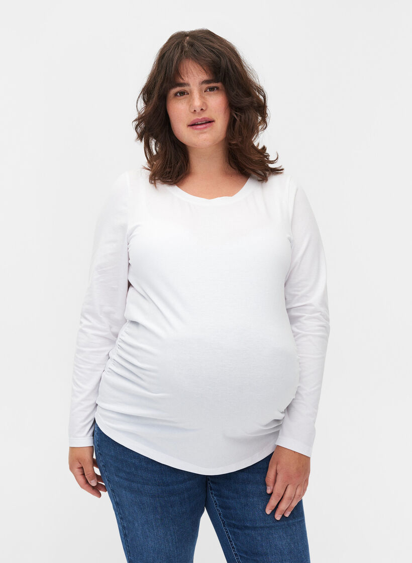 Basic maternity blouse with long sleeves, White, Model image number 0