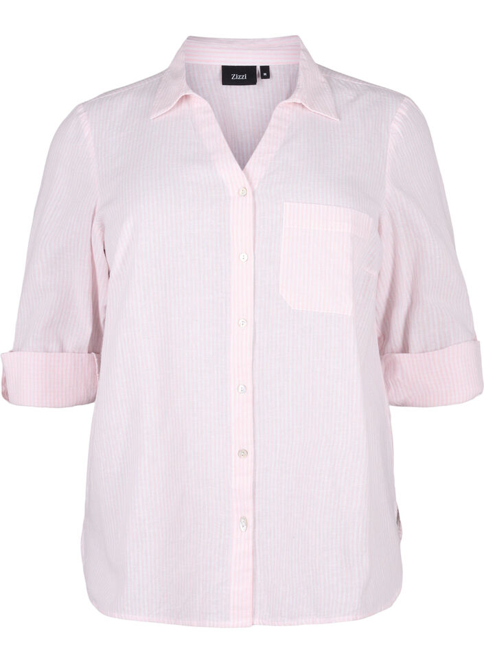 Shirt blouse with button closure in cotton-linen blend, Rosebloom White, Packshot image number 0