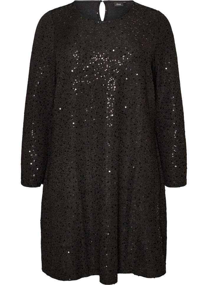Short sequin dress with an A-line shape, Black, Packshot image number 0
