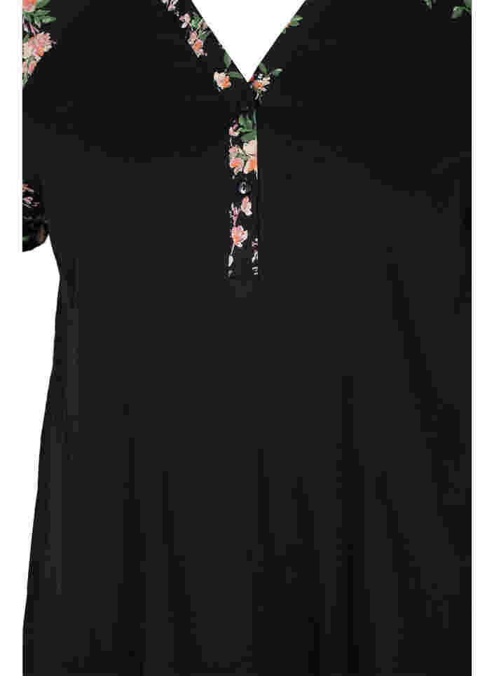 Short sleeve cotton nightdress with print details, Black Flower, Packshot image number 2