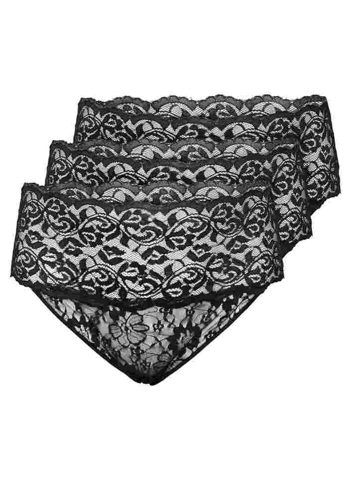 3-pack hipster panty in lace material, Black, Packshot image number 0