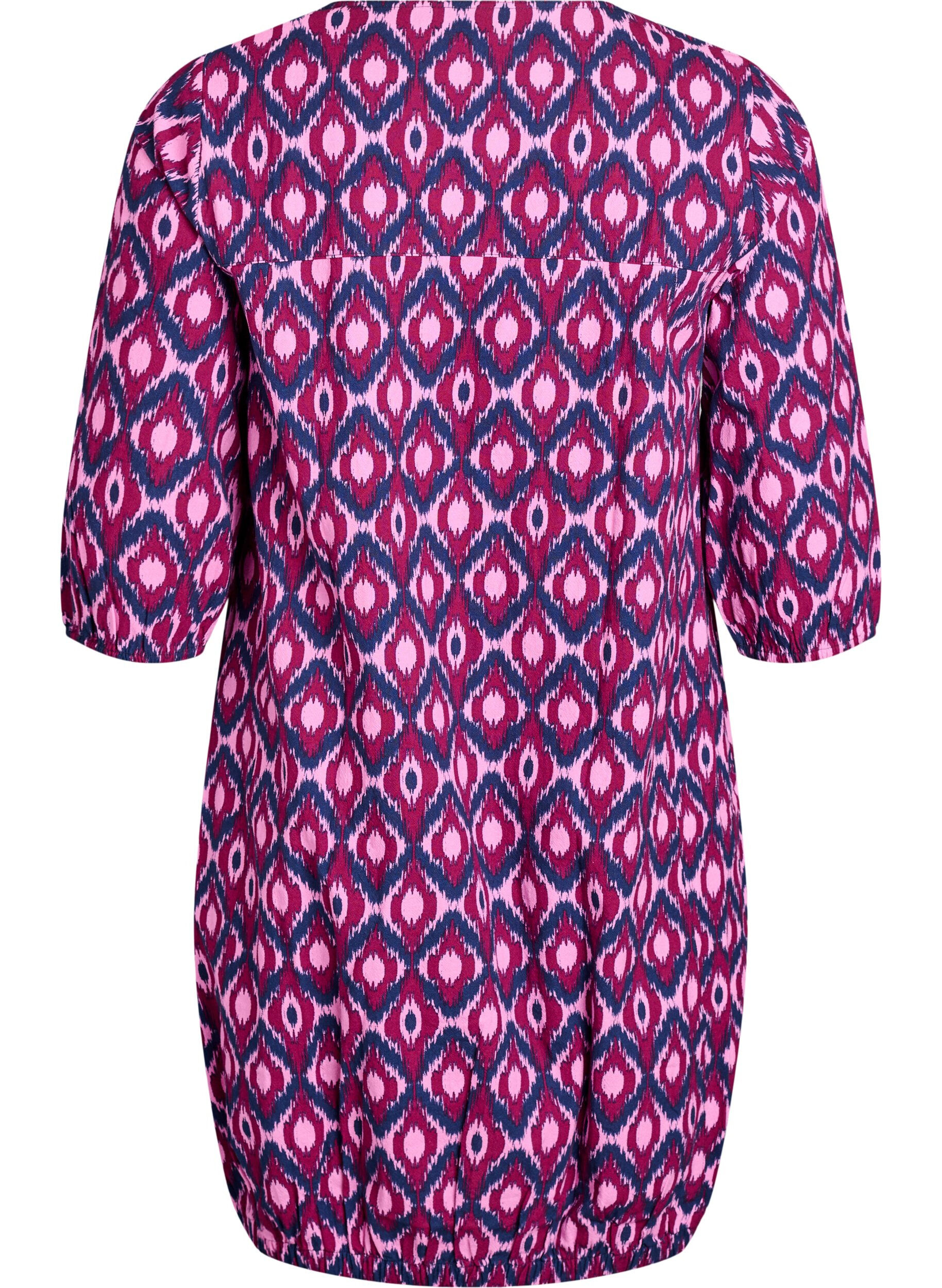 Zizzifashion Short cotton dress with 3/4 sleeves and pockets, Pink, Packshot image number 1